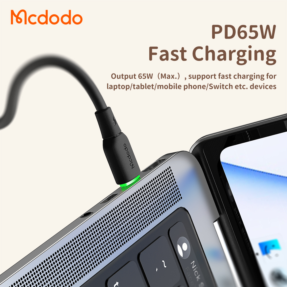 Mcdodo 477 60W Silicone Cable 65W Pd Fast Charger USB C to USB C Cable LED PD Smart Charger Cable for iPhone 15 Pro Max Mac.. 
