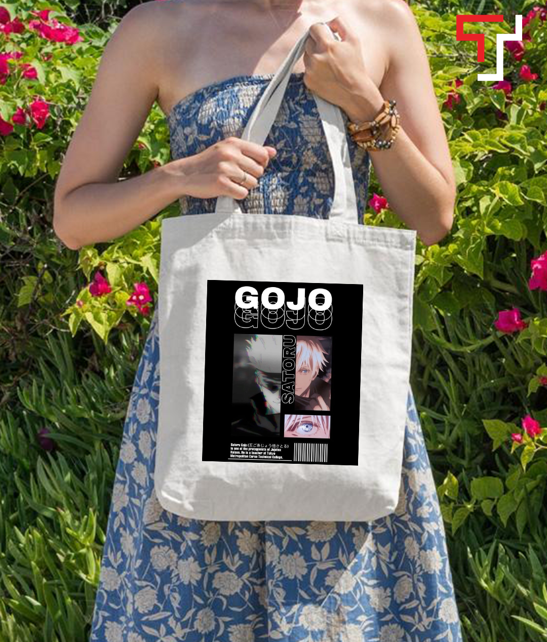 Customizely JJK ANIME design Printed Black and White Canvas Tote Bag with Zipper for Girls