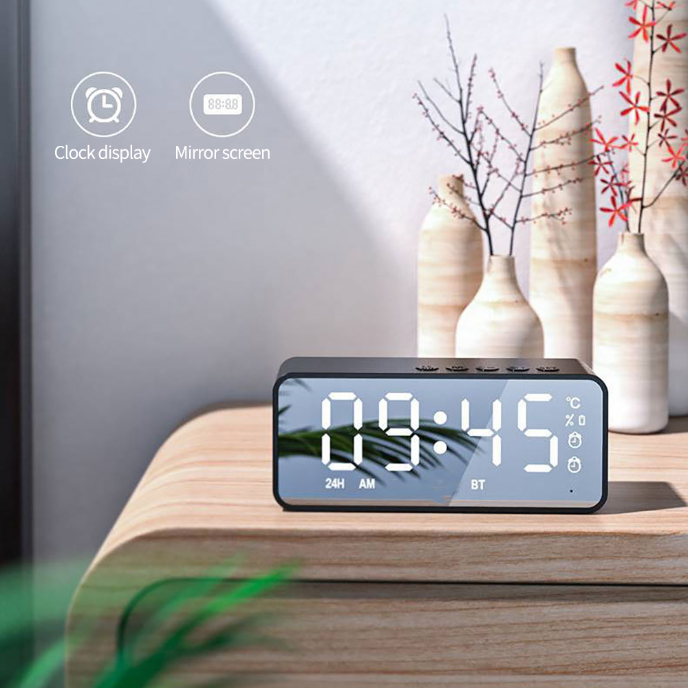 LED Mirror Digital Alarm Clock Wireless Bluetooth-compait Speaker MP3 FM Radio Clock Electronic Desktop Clocks USB Wake Up Clock. 