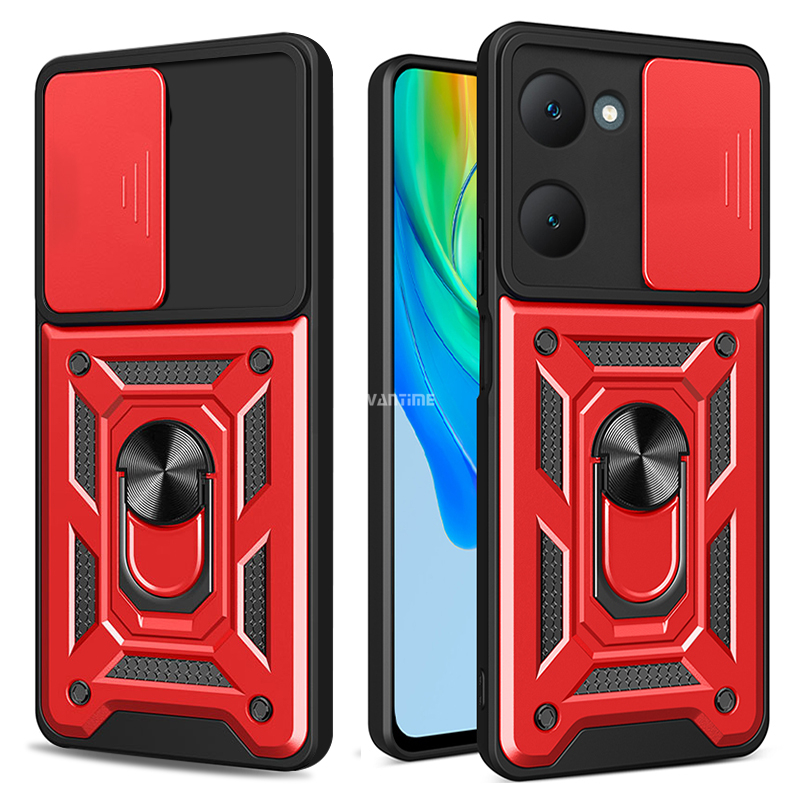 Vantime for vivo Y03 / Y03t / Y18 / Y18s / Y28s 4G 5G Case Hard Sliding Lens Protect Stand Holder Back Cover. 