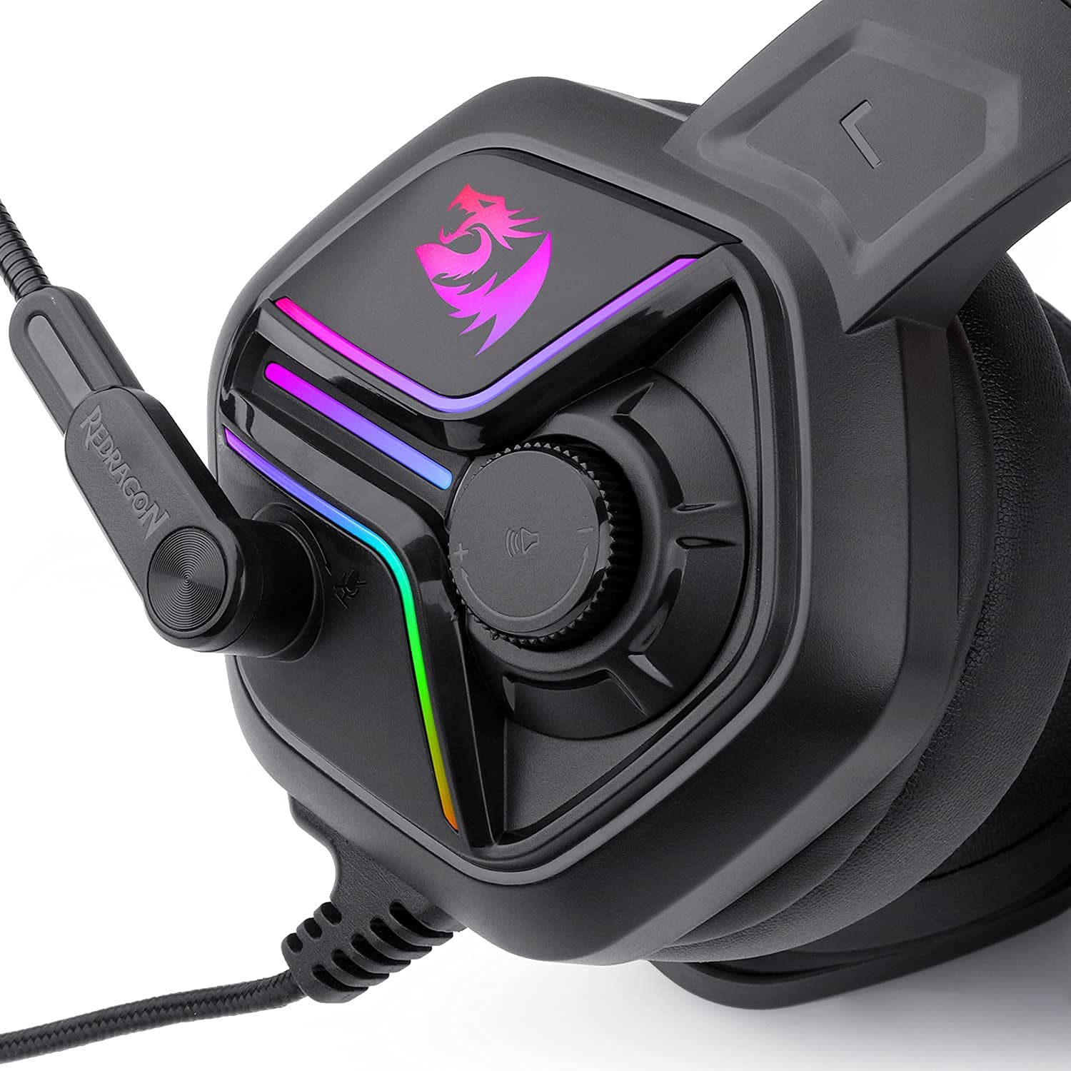 Redragon H230 Ajax RGB Wired Gaming Headset, Dynamic RGB Backlight - Stereo Surround-Sound - 53MM Drivers - Over-Ear Headphones with Mic, Volume Control Works. 