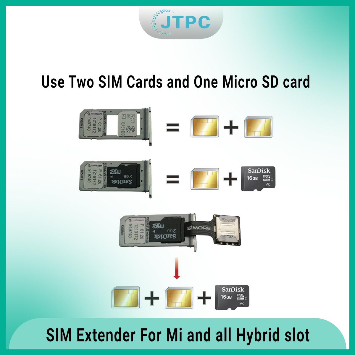 SIM Extender For Mi and all Hybrid slot Phone to Use 2 SIM And Micro SD Card At a time - Yellow. 