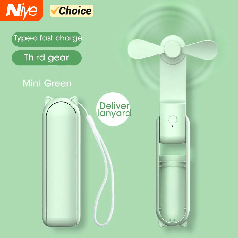 2024 New Handheld Folding Electric Fan USB Rechargeable Fan Mobile Phone Charging Bank Mini Fan Portable Camping Small Fans