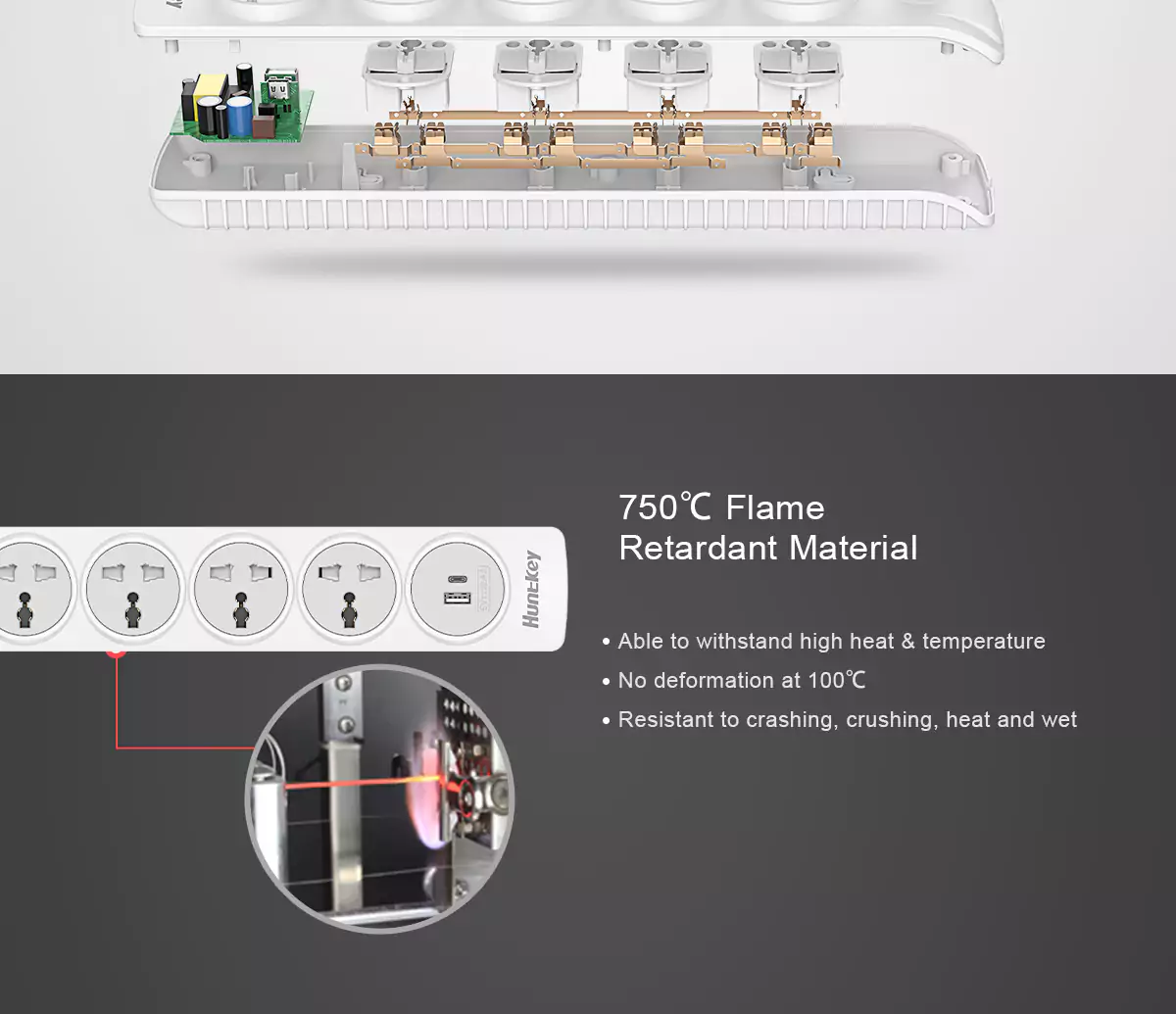 Huntkey SZN507 6Port (4 Port + 2 USB Port -3y Warranty) 3meter Copper Bar Universal Power Strip/Multiplug. 