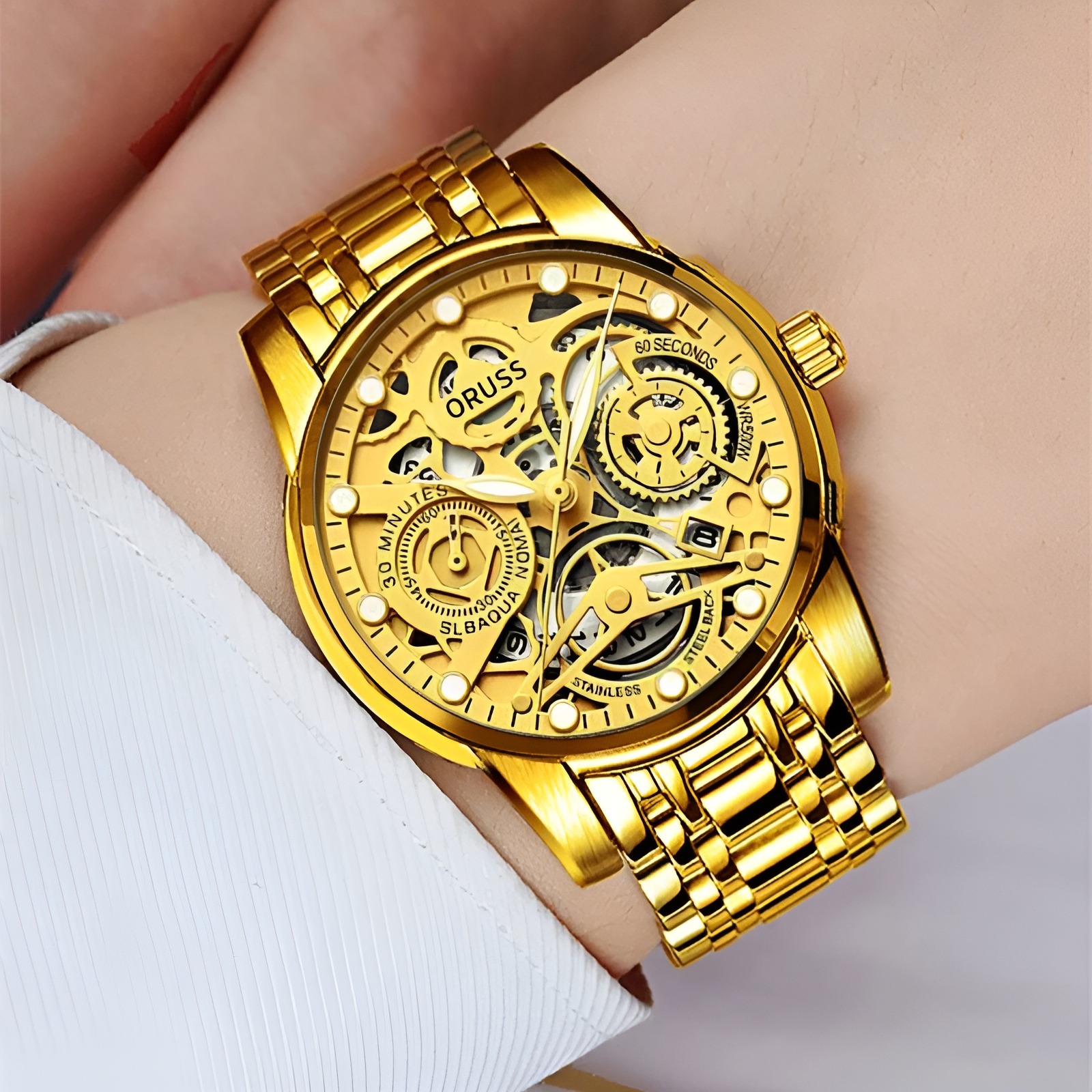 Fully Automatic Hollow-out Movement Watch Calendar Men Watch Luminous Mechanical Watch. 