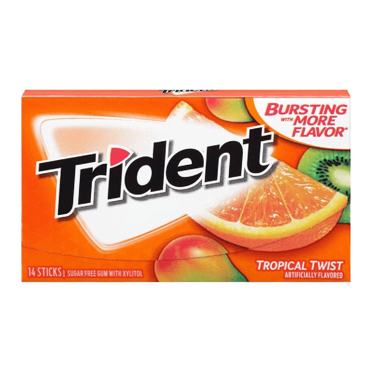 Trident Sugar Free Chewing Gum Tropical Twist, 14 Sticks