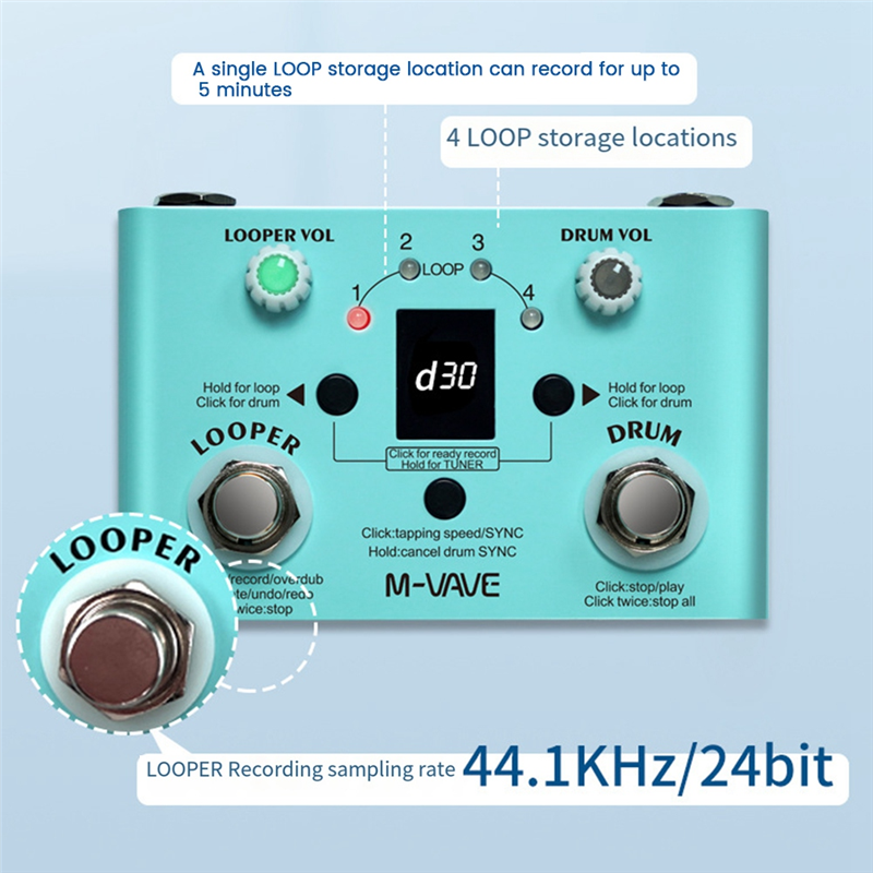 Guitar Effect Pedal Drum Looper Mini 2-In-1 Machine LOST TEMPO Effector Double Foot Switch Looper Pedal Easy to Use. 