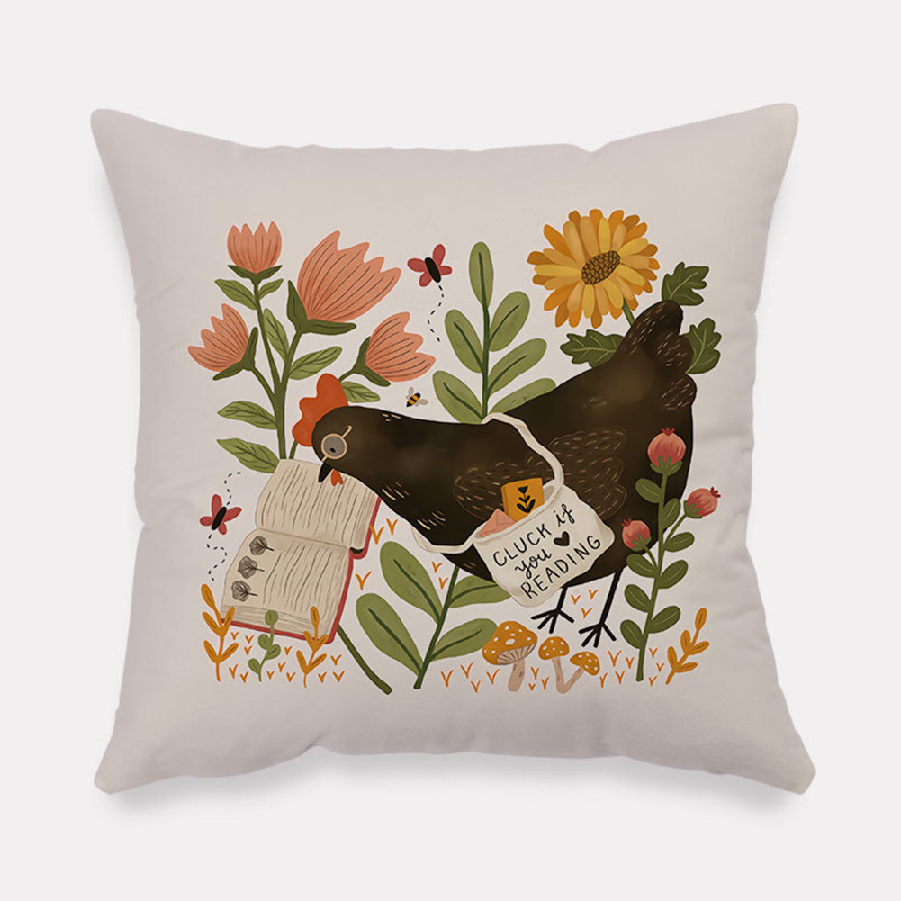 GC Flannel Square Bedside Pillowcase, Pastoral Home Atmosphere Cartoon Anime Pattern Cushion Protective Cover With Invisible Zipper 45x45cm color. 