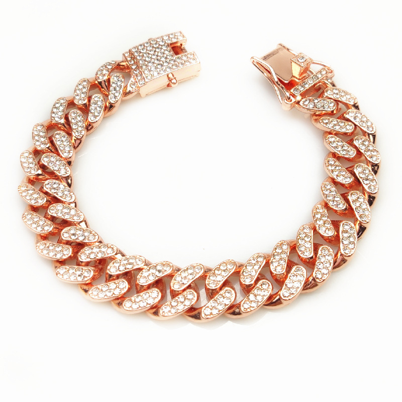 Hip Hop bracelet Bling Iced Out Men Bracelet Miami Cuban Link Chain Bracelets for Men Jewelry. 