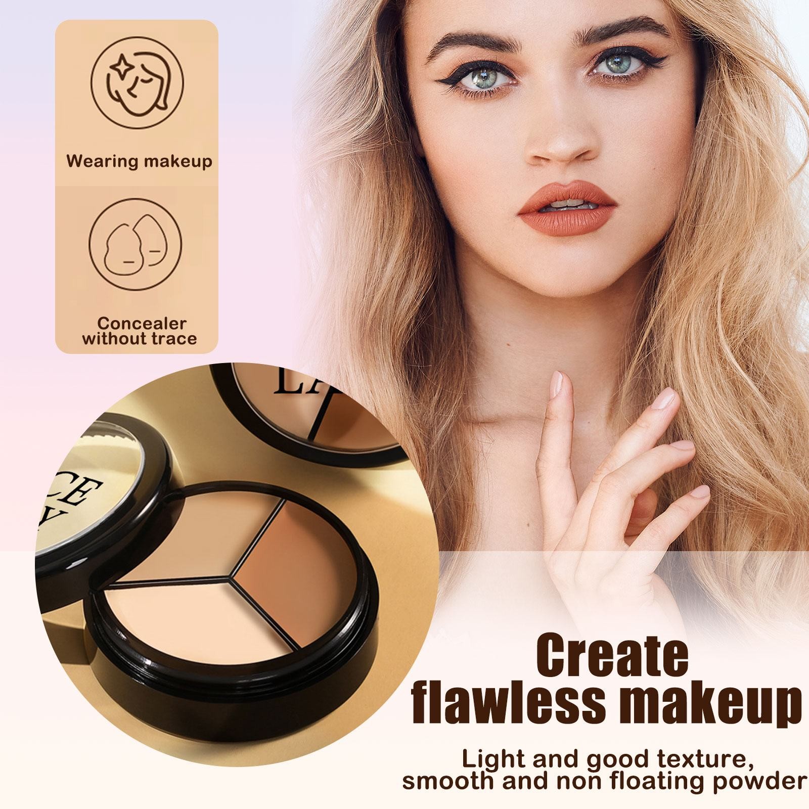 Tri Color Concealer Covers Spots Waterproof Foundation Makeup Foundation Concealer Full Cover Oil Control Face Base Makeup. 