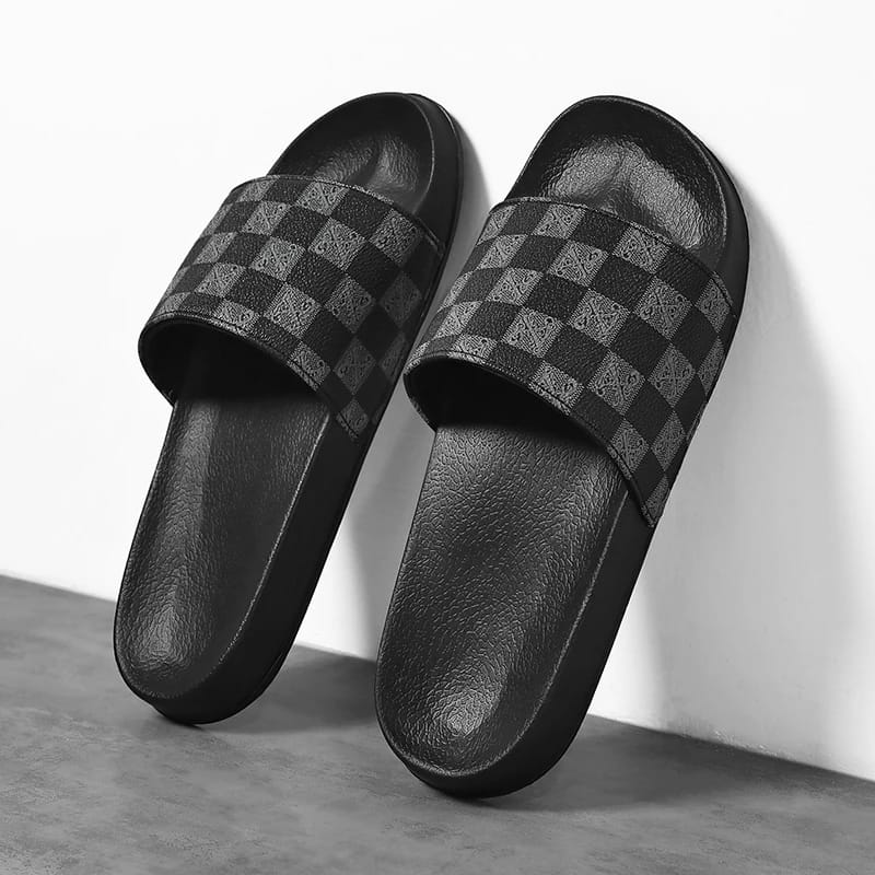 Indispensable-Quality And Durability-Stylish Black And Chocolate Color CHESS Slide Slipper Sandal For Men S30. 