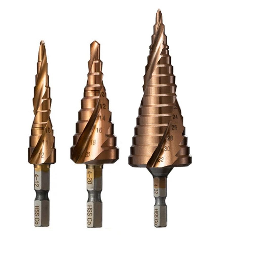 Durable M35 5% Cobalt Step Drill Bit Hex Shank Spiral Groove Drill Perforator Multiple Hole 4-12mm/20mm/32mm Stepped Drill Bits Hole Cutter Tool