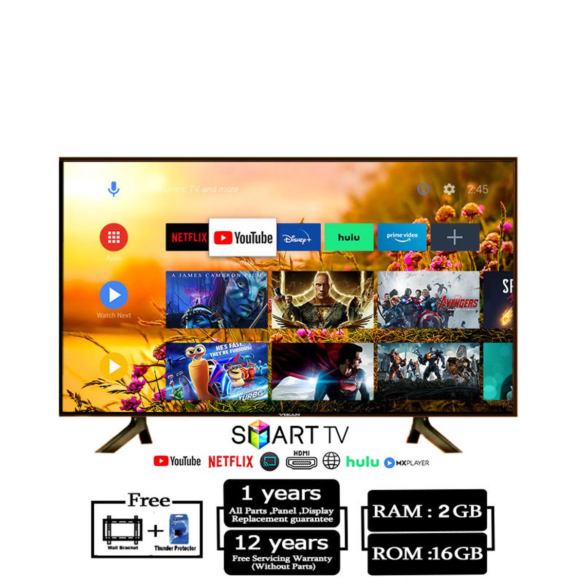 Vikan 43 Inch Android Smart Wifi- Voice Control 4k Supported LED TV Ram 2 gb Rom 16 gb