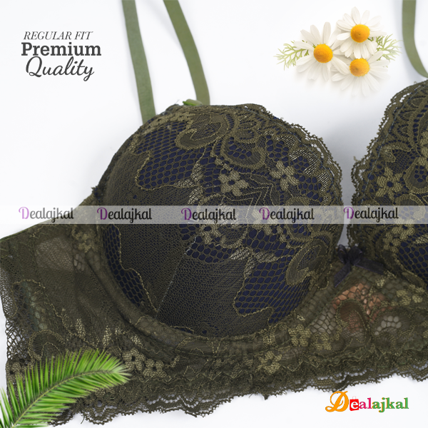 Soft Net Design Foam Padded Olive Color Bra For Girls-One Piece. 