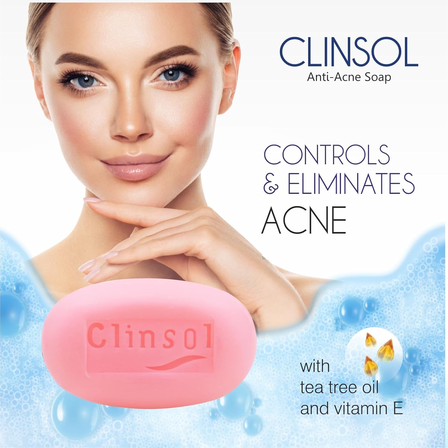 Leeford Clinsol Soap Pack of 3 (75g Each)- Enriched Tea Tree Oil with Vitamin E for Soft Skin || Gentle on Skin || Helps to remove Acne and Makes Skin... 
