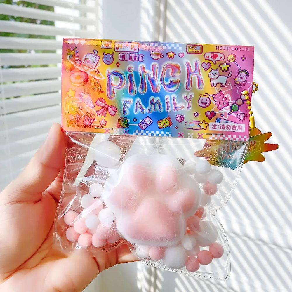 TPR Cat's Paw with Fur Stress Relief Squishy Toy Fidget Toy Mini Kawaii Plush Cat Paw Silicone Small Cat Paw Cute Pink Cat Foot. 