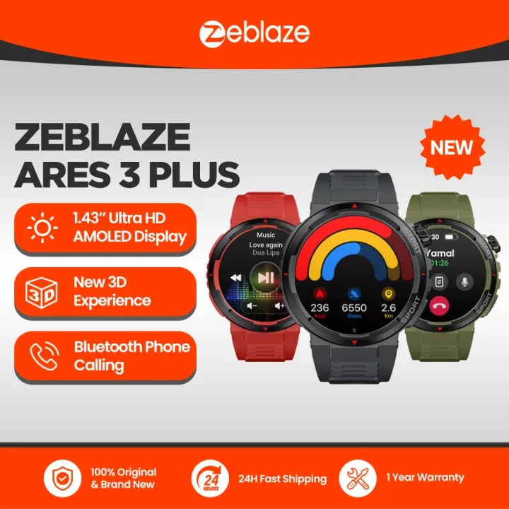 Zeblaze Ares 3 Plus 1.43'' HD AMOLED Display Voice Calling Smartwatch New 3D Interactive Health Fitness Tracking Smart Watch. 