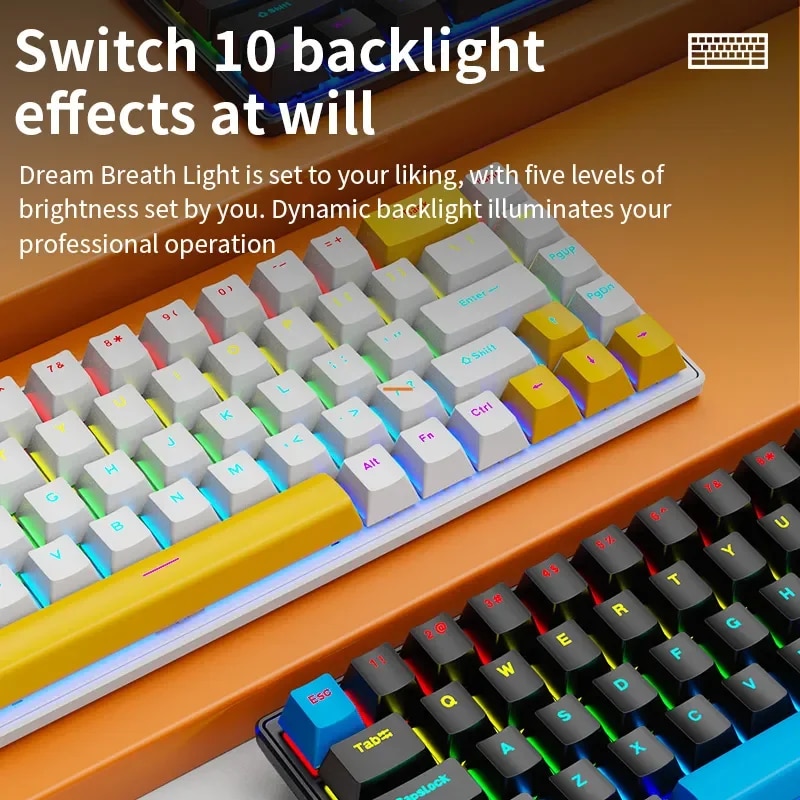 SKYLION K68 Wired Mechanical Keyboard 10Kinds of Colorful Lighting Gaming and Office For Microsoft Windows and Apple IOS System. 