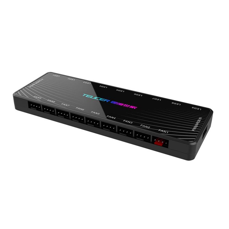 TEUCER 1 to 9 PWM & ARGB Fan HUB Splitter 4 Pin PWM 3 Pin Addressable RGB Adapter SATA Interface Concentrator for Desktop PC. 