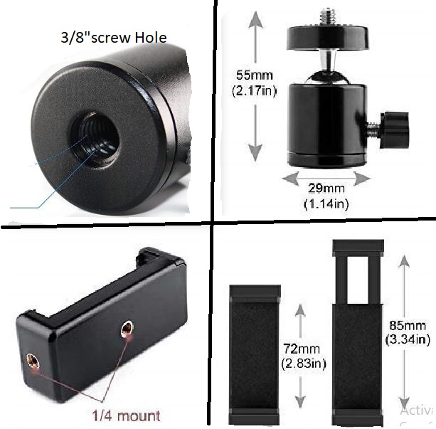 Mini Ball Head Hot Shoe Mount Adapter 360 Degree Swivel Mini Ball Head 3/8" Tripod Screw Head for Cameras, Camcorders, Smart Phone, Gopro, LED Video Light, Ring Light, Microphone. 