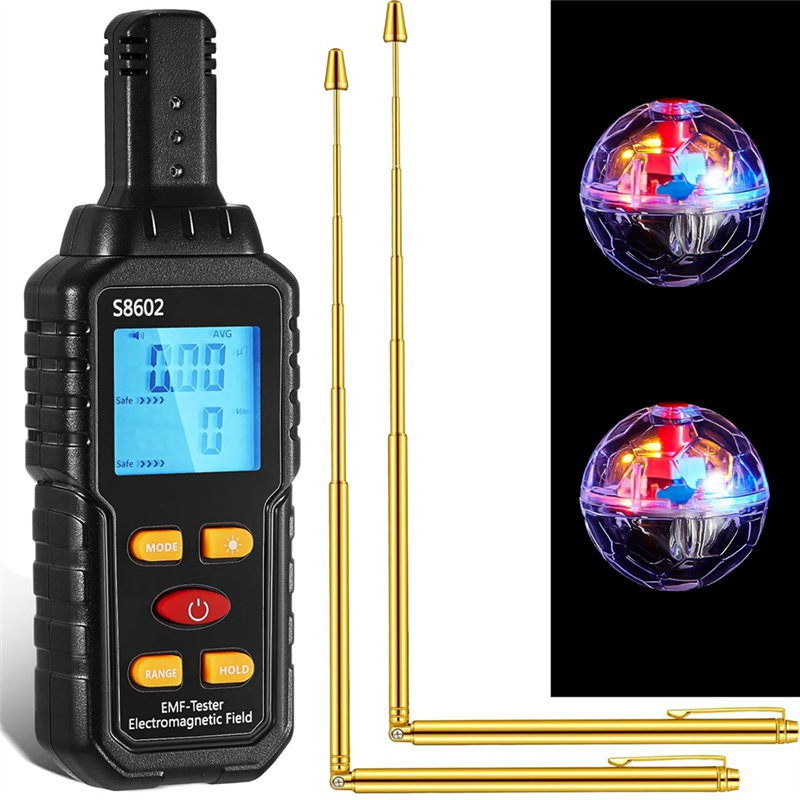 Ghosthunting Equipment Kit 1 EMF Radiation Detector 2 LED Cat Balls 2 Copper Track Poles Cat Balls Ghosthunting Ghost Equipment 5PCS