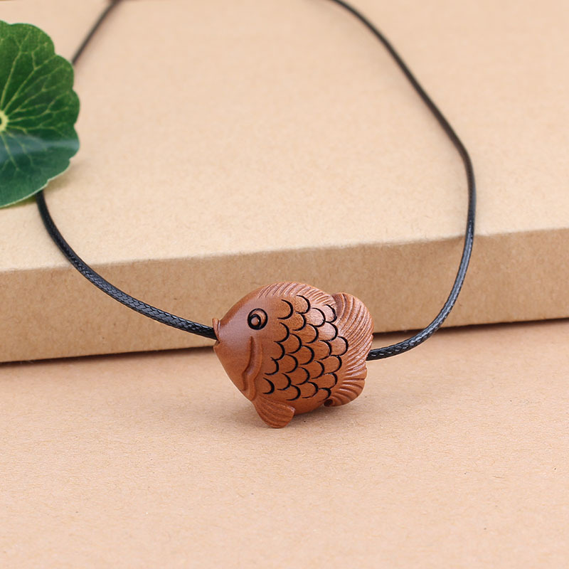 Ethnic style fish ebony sweater chain small fresh simple versatile necklace women's cotton and linen accessories clothing pendants for men