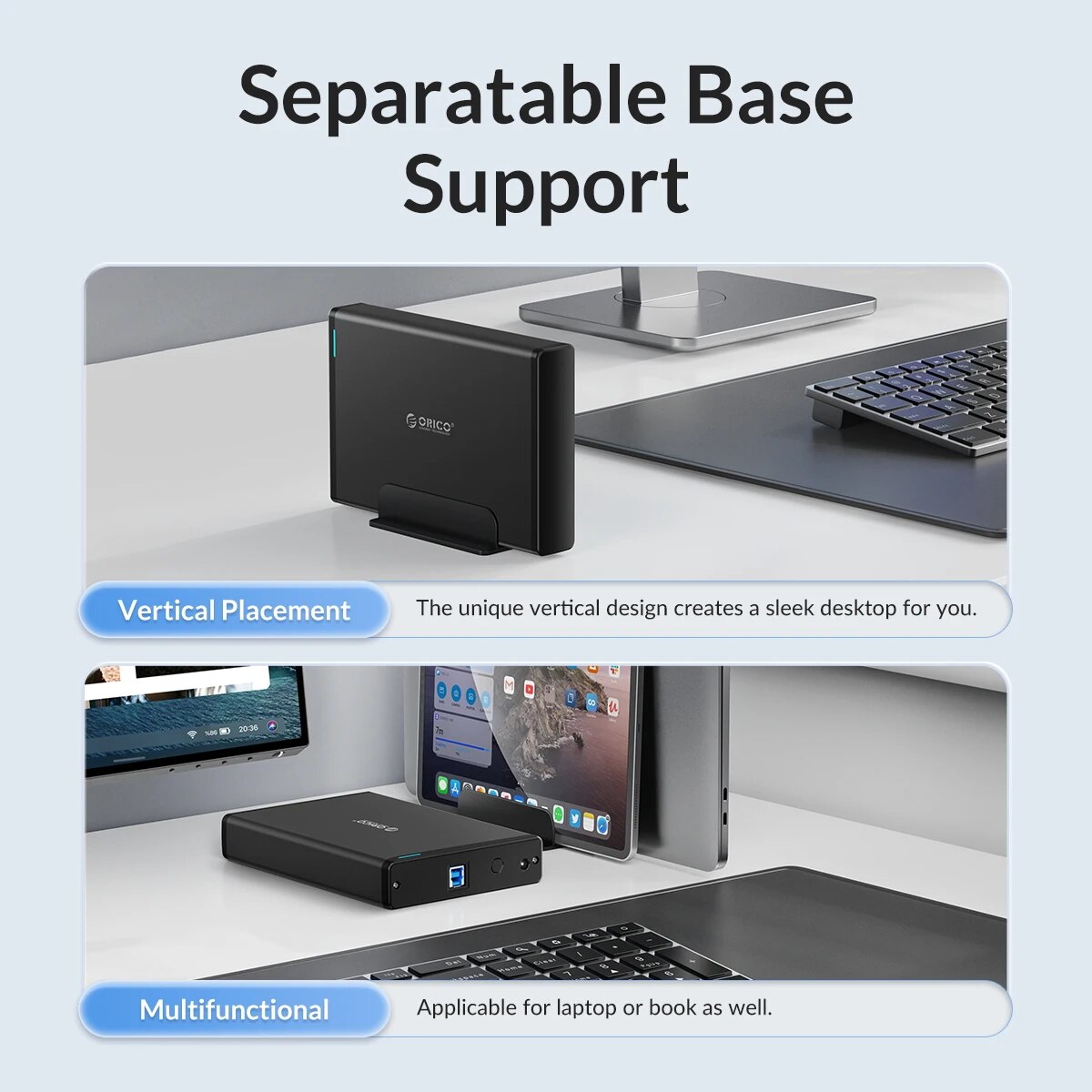 ORICO Aluminum Hard Drive HDD Enclosure USB3.0/Type-C 3.5 inch HDD Case Docking Station Support UASP 12V2A Power. 