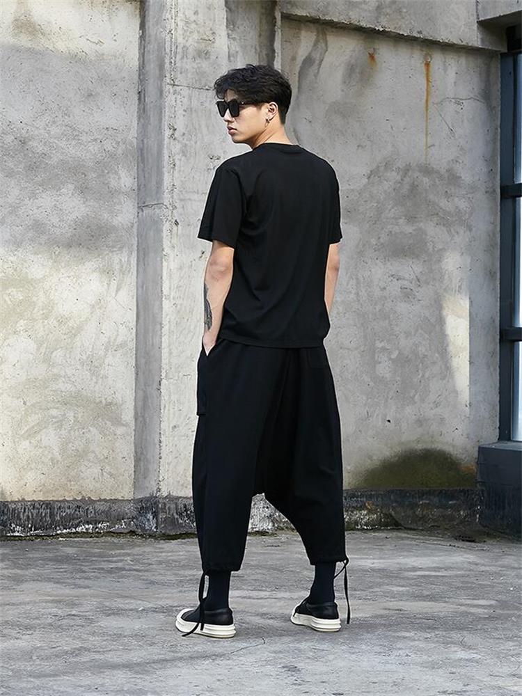 Men Drop Crotch Pants Autumn New Yamamoto Leg Pull Rope Design Loose Leisure Large Size Men Nine Minutes Pants. 