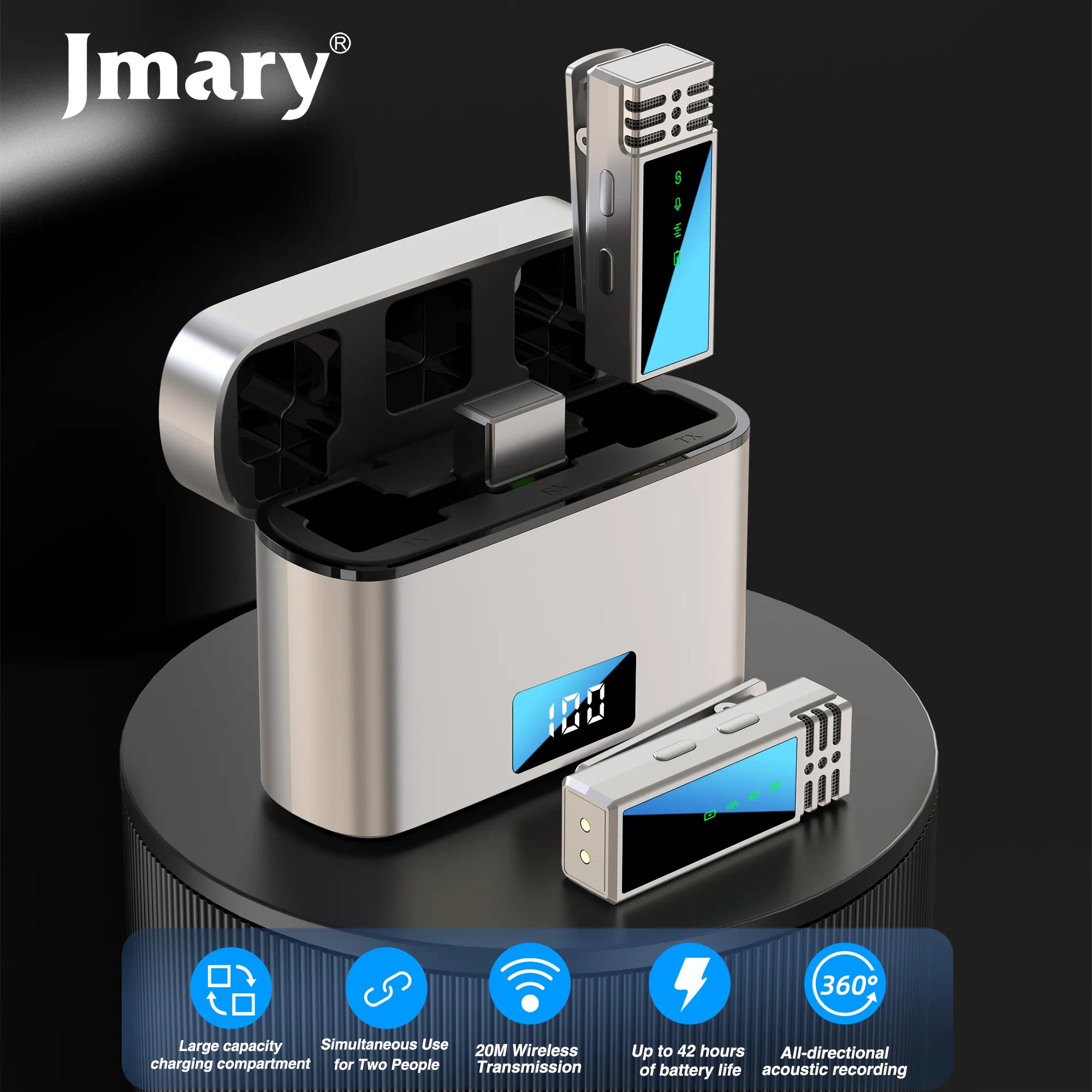 Jmary MW-15 2.4GHz Dual Wireless Microphone For Mobile Available in USB-C With Charging Case. 