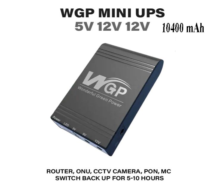 WGP Mini UPS 10400 mAh DC UPS for Router, Onu, CCTV 5 12 12 Volt Output (5,9,12 & Y Cable). 