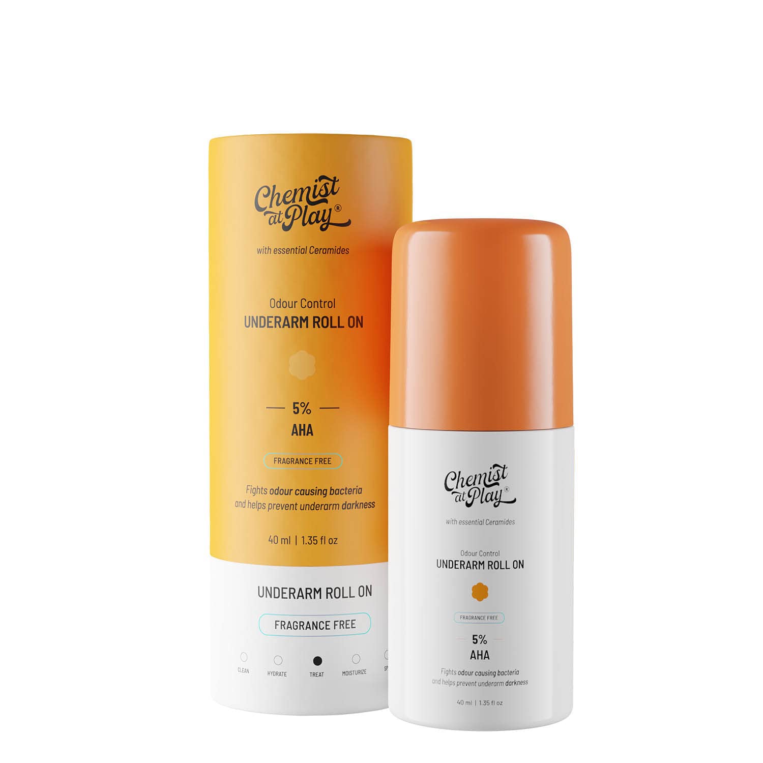 Chemist at Play UnderArm Roll-On with 5% AHA, Lactic Acid & 1% Mandelic Acid-40 ml (Fragrance Free)