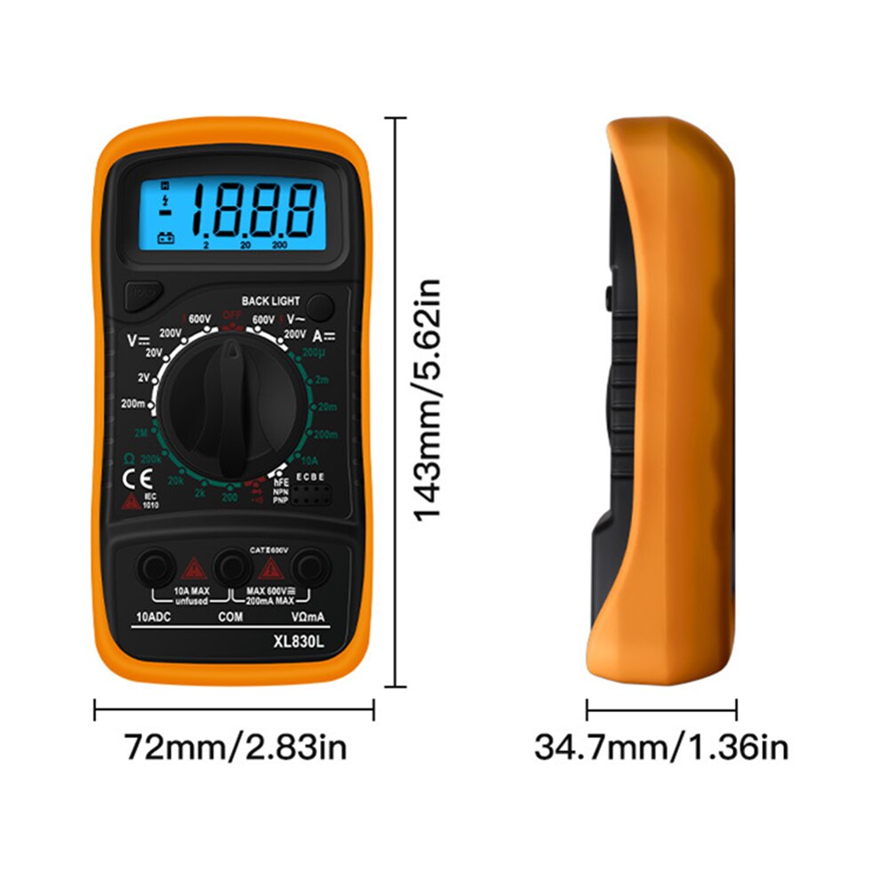 XL830L Handheld Digital Multimeter LCD Backlight Portable AC/DC Ammeter Voltmeter Ohm Voltage Tester Meter Multimetro. 