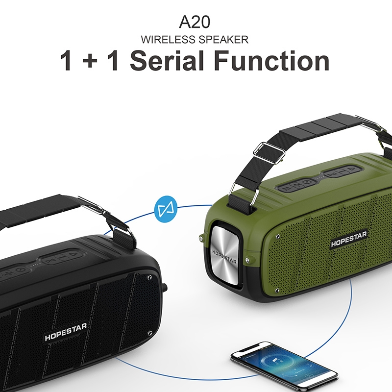 HOPESTAR A20 Pro TWS Portable Outdoor Waterproof Subwoofer Bluetooth Speaker with Microphone, Support Power Bank & Hands-free Call & U Disk & TF Card & 3.5mm AUX. 