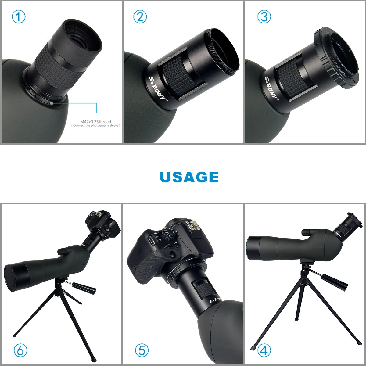 SVBONY Spotting Scope Adapter for Camera Connect to Spotting Scope Fits SV28 SV14 SV13 SV46 SV406 SV411. 