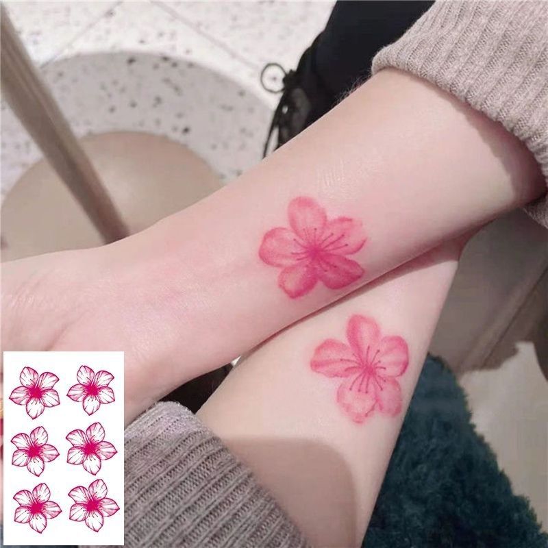 Sakura tattoo sticker waterproof long-lasting flower hand plain flower net red ins wind small fresh small pattern clavicle sticker. 