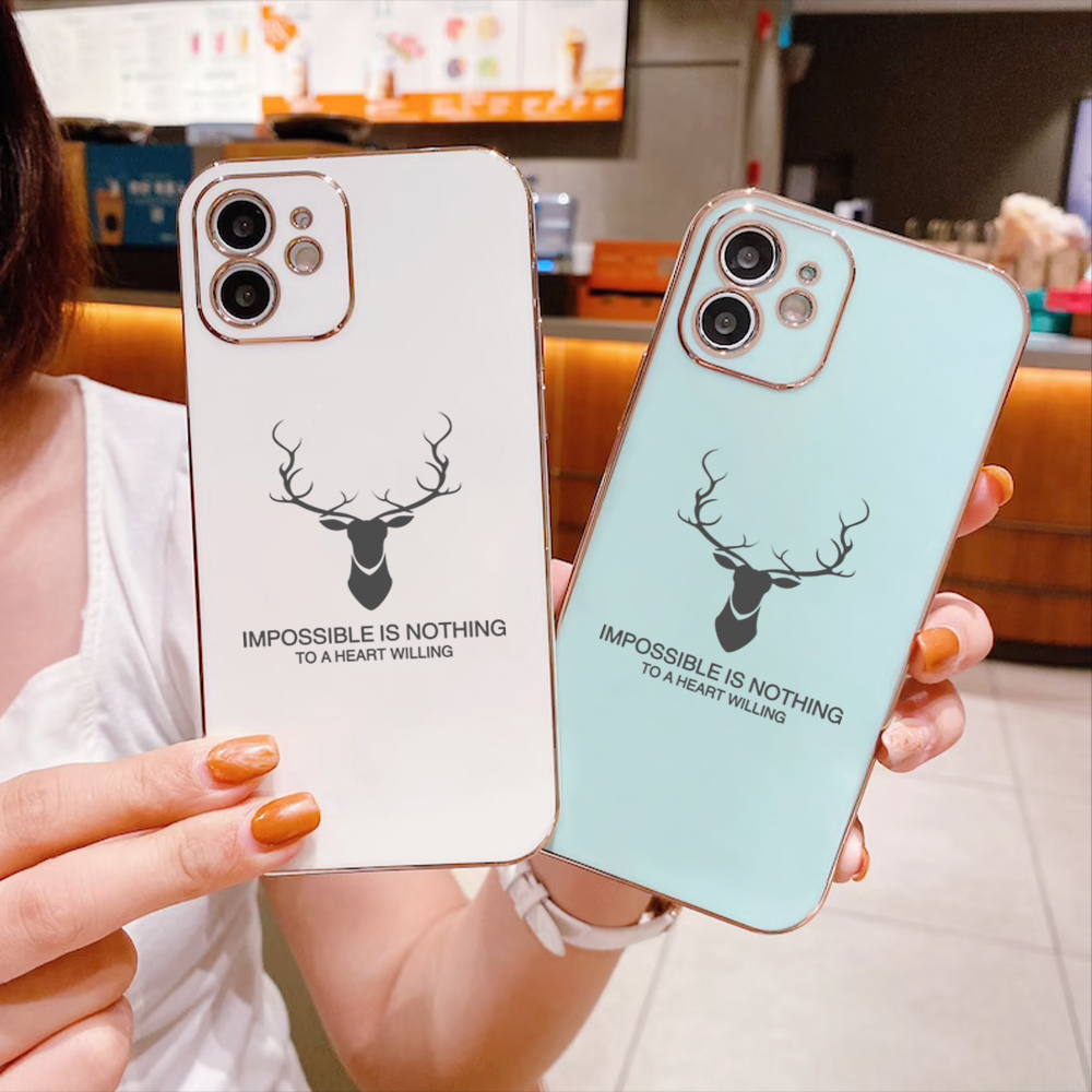 Free Lanyard for Tecno Spark 10 Pro Back Cover Cartoon ELK Deer Reindeer Square Edge Pattern Cover Luxury Plating Soft Phone Case. 
