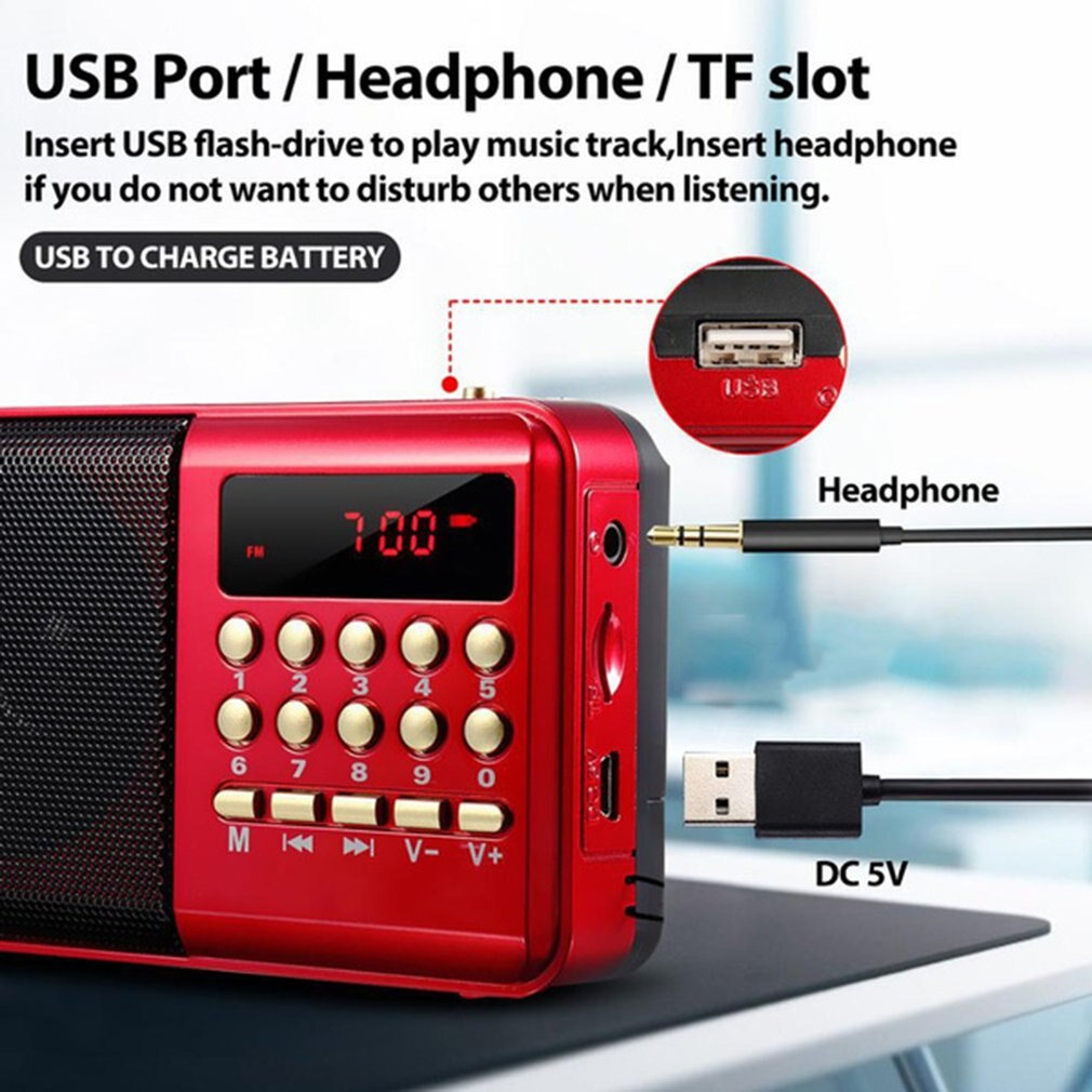 KK11 Mini Portable Radio Handheld Digital FM USB TF MP3 Player Speaker Rechargeable FM Radio For The Elderly. 