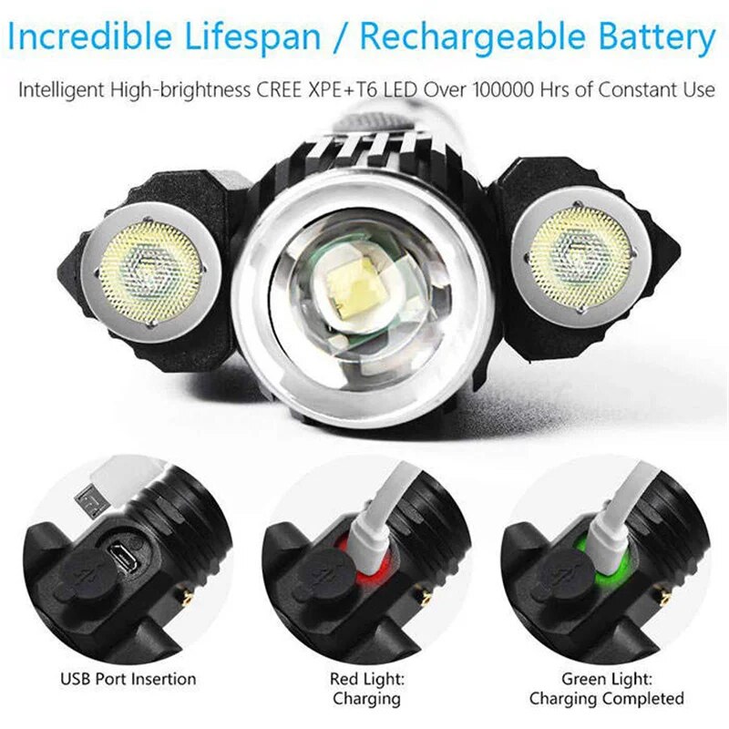 5000 Lumen Handheld USB Rechargeable Flashlight Led Waterproof Camping Torch Adjustable Zoom Tactical Flashlights For Bicycle. 