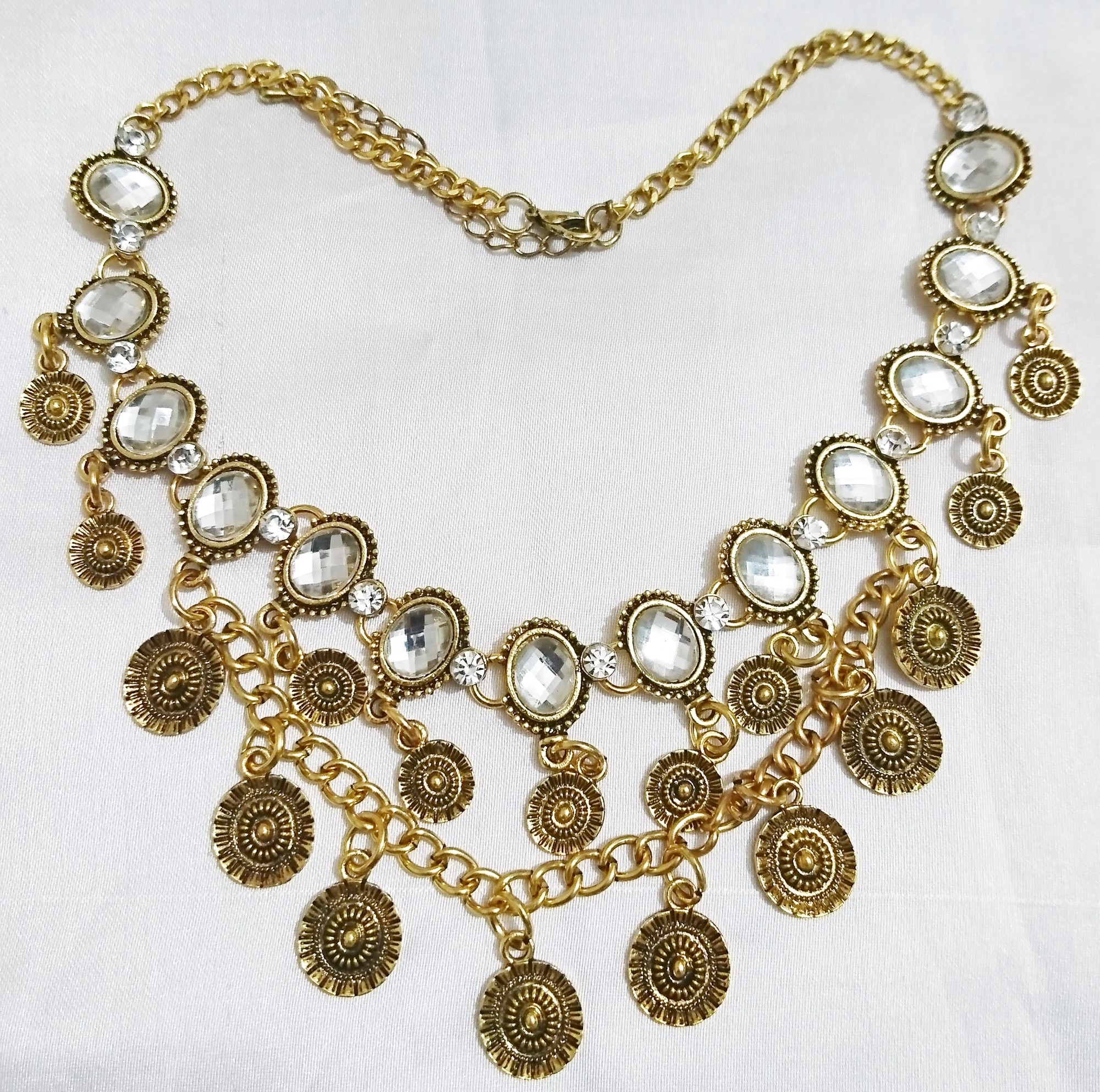 Antique Coin Choker Necklace with White Stone for Women and Girls