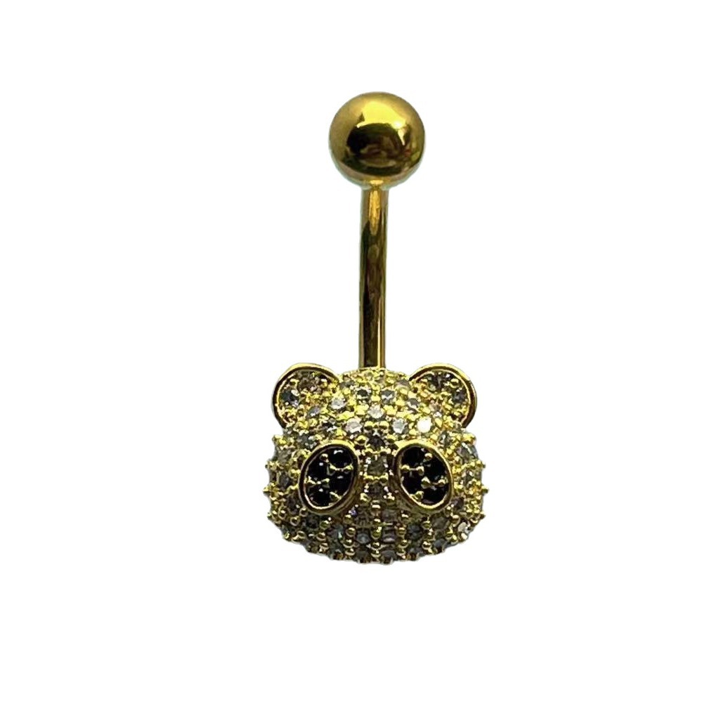 European and American cross-border light luxury style shiny navel ring heart-shaped tiger head panda windmill navel piercing navel ring source factory. 