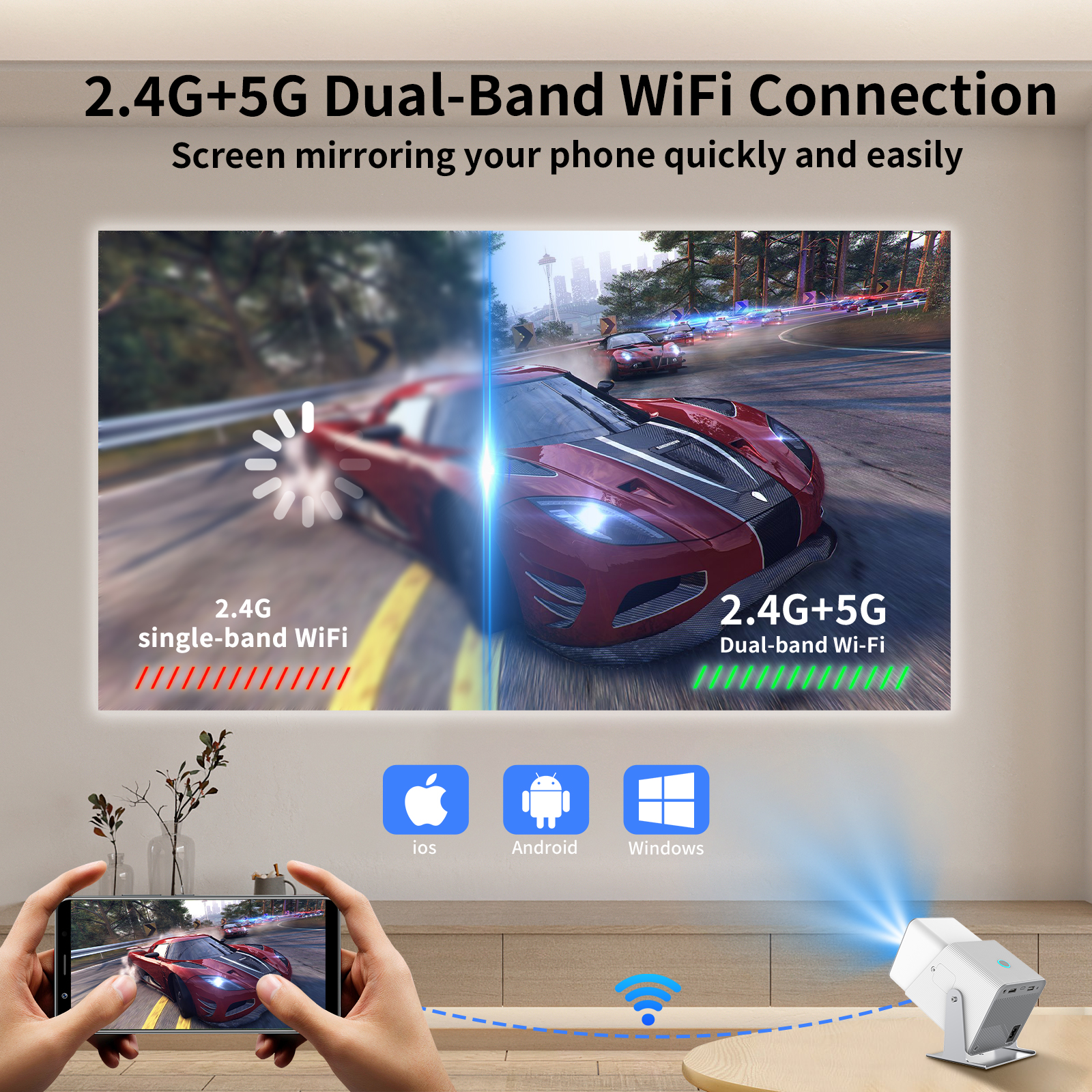 New Z10 Smart Portable Small Projector Full HD 4K Android 11 Screen Projection Movie 1080P Mini LED Home Video Projectors. 
