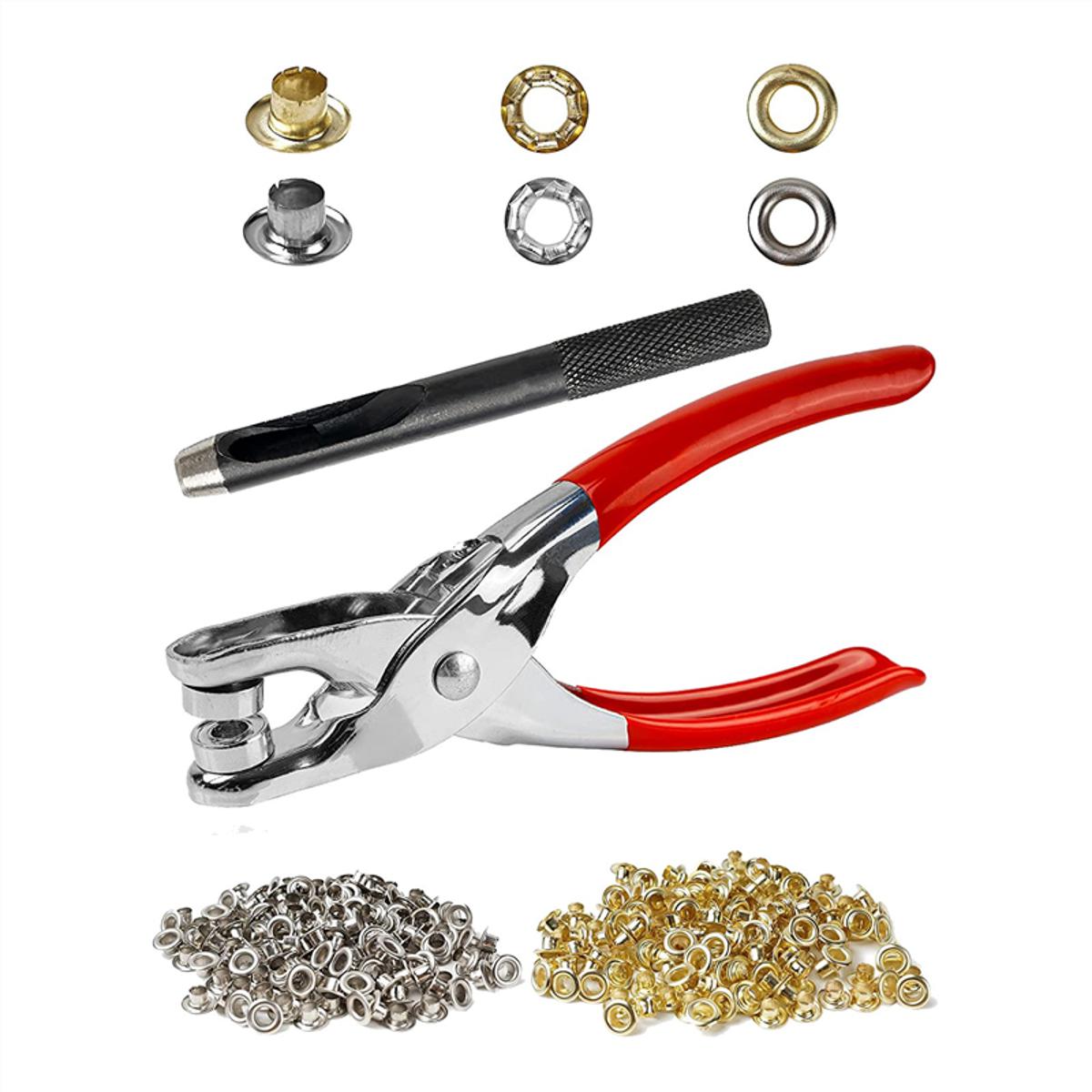 500Piece 1/4 Inch Grommet Tool Kit Grommets Kit with 500 Metal Gold and Silver Leather, Shoes