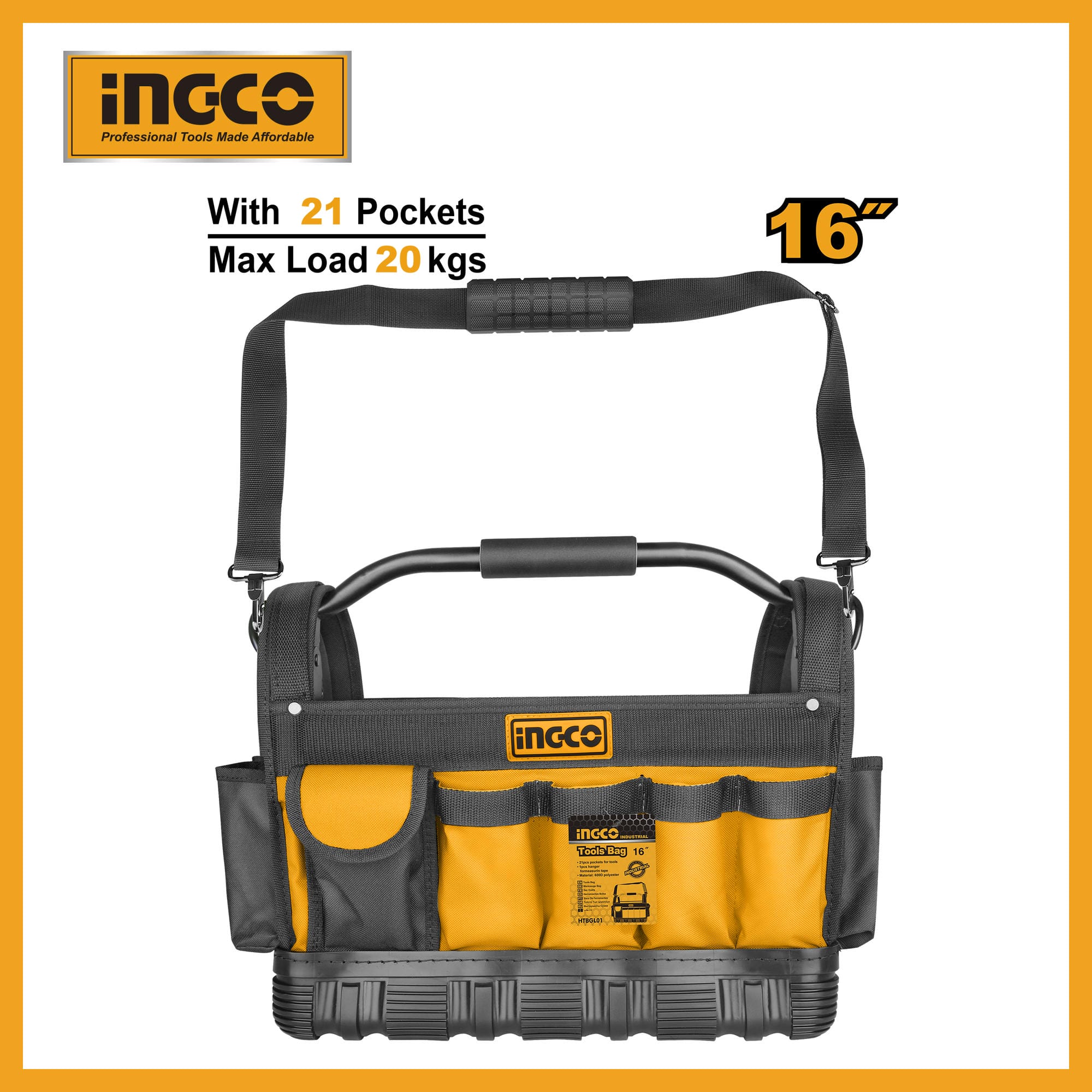 INGCO Tool Bag with 21pcs Pockets for tools and 1pcs Hanger for measuring tape HTBGL01