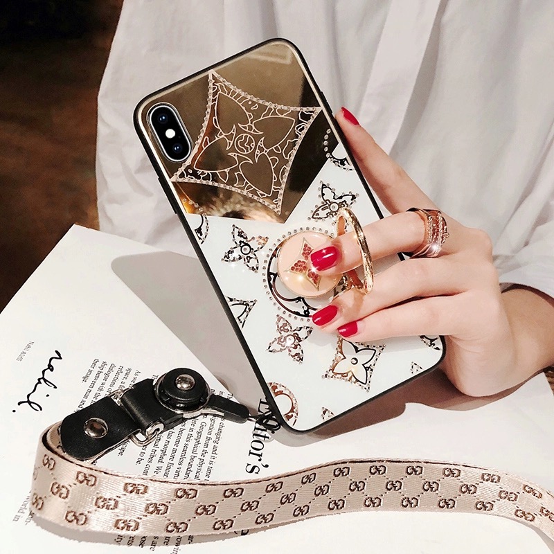 For Iphone XR Mirror Case Magnetic Ring Holder Luxury Diamond Clover Cross for iphone XR Make Up Mirror Back Cover. 