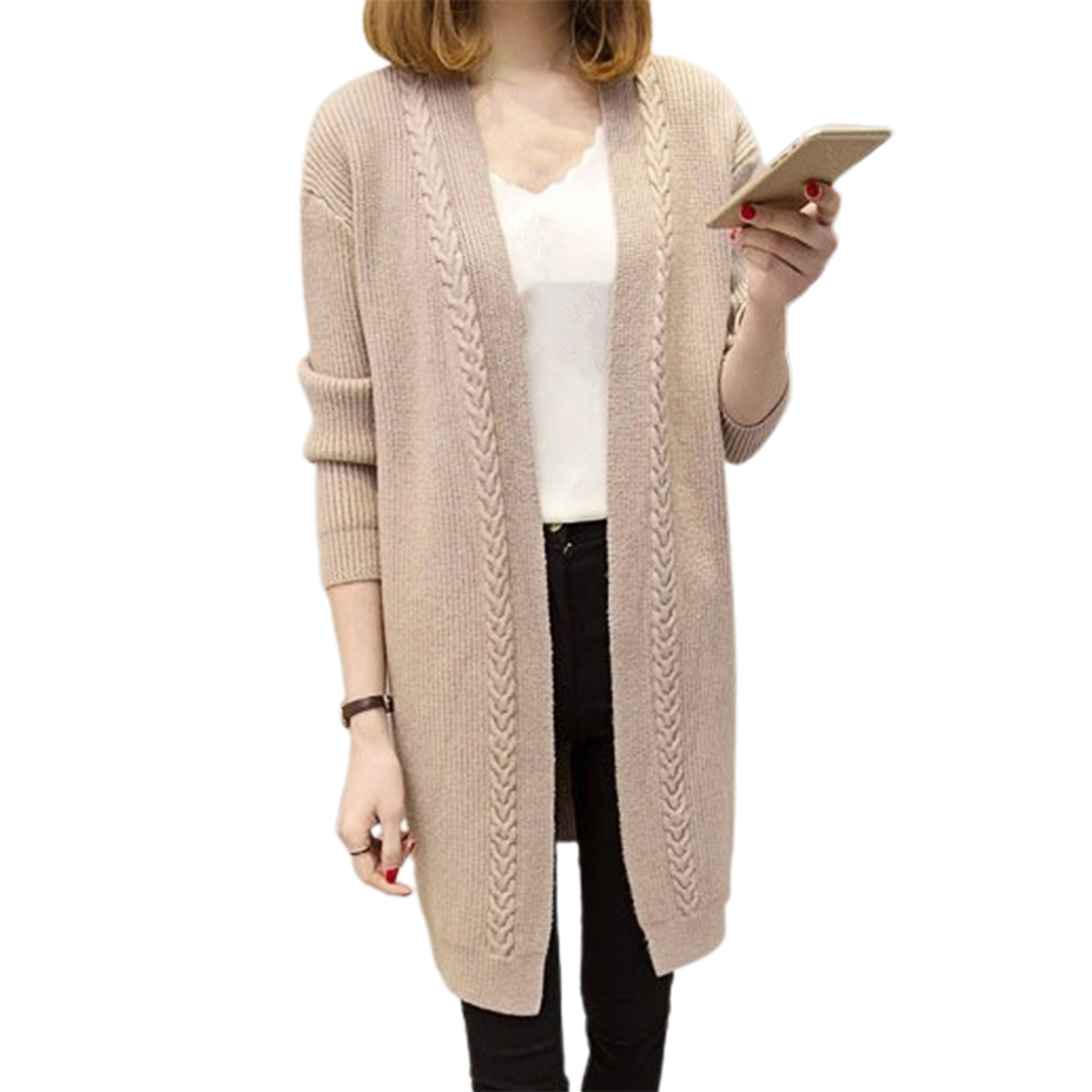 Knitted Cardigan Loose Fit Solid Color Sweater Coat Daraz .bd