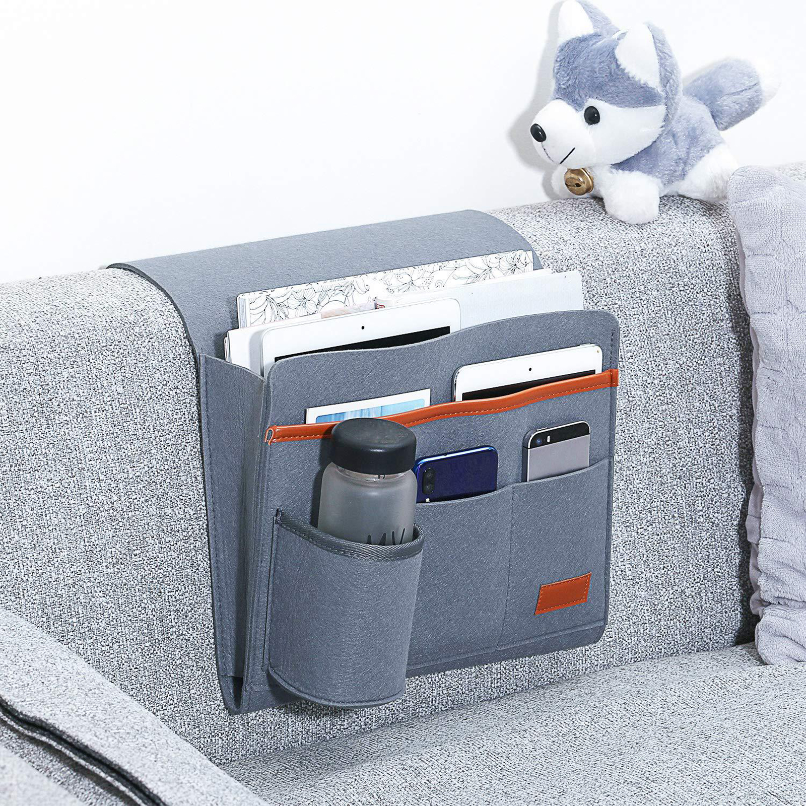 Migeet Bedside Caddy Bedside Organizer Bag Holder with 5 Pockets Felt Hanging Storage Organizer for Bed Rails Dorm Sofa. 