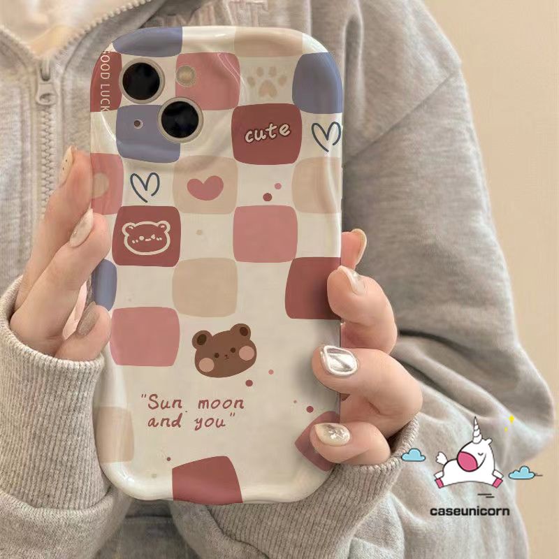 Colored Plaid Bear Rabbit Case For Realme C53 C35 9i 11 5 6i C15 C12 C25 C17 8i 5i 7 5s C11 C17 C55 C51 C30 C25Y C21 C25s C20 C31 C21Y C33 C3 Bunny Doodle 3D Soft Cover. 