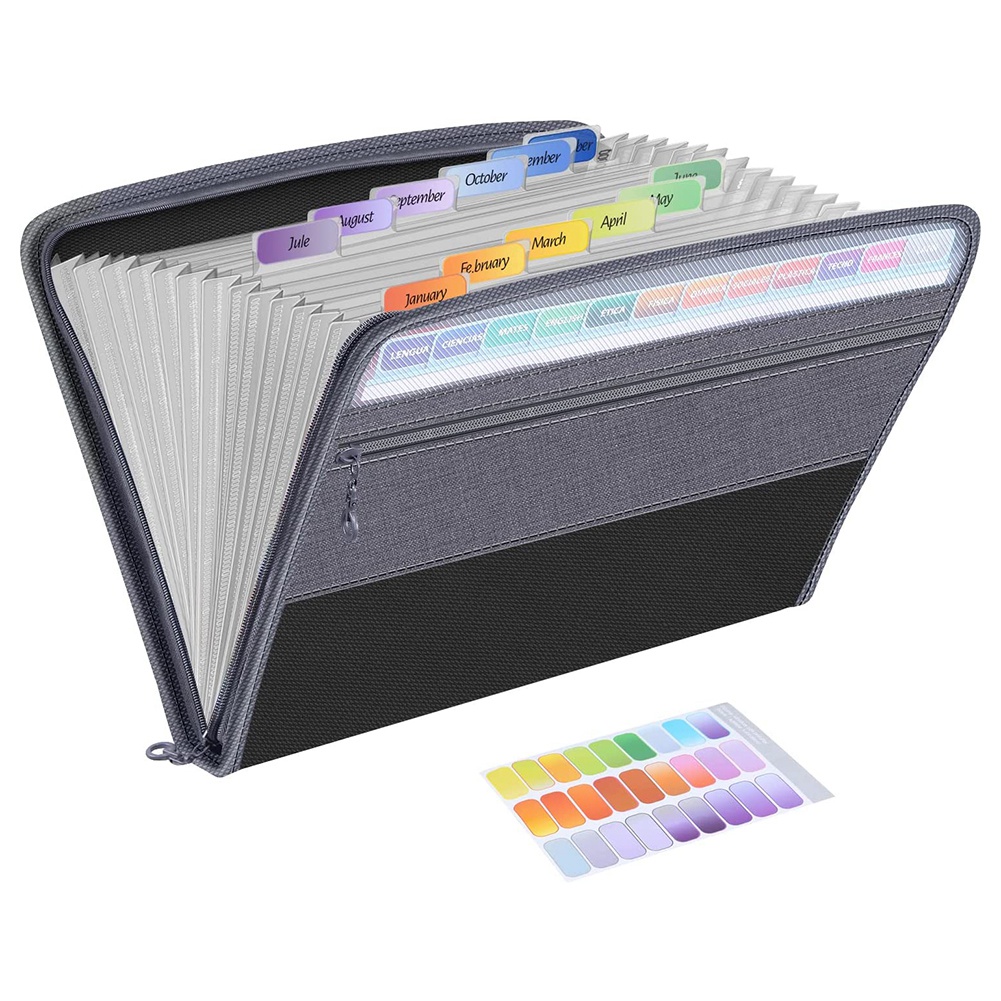 13 Pocket File Folder Storage Rack,with Zipper, for A4 Paper, G. 