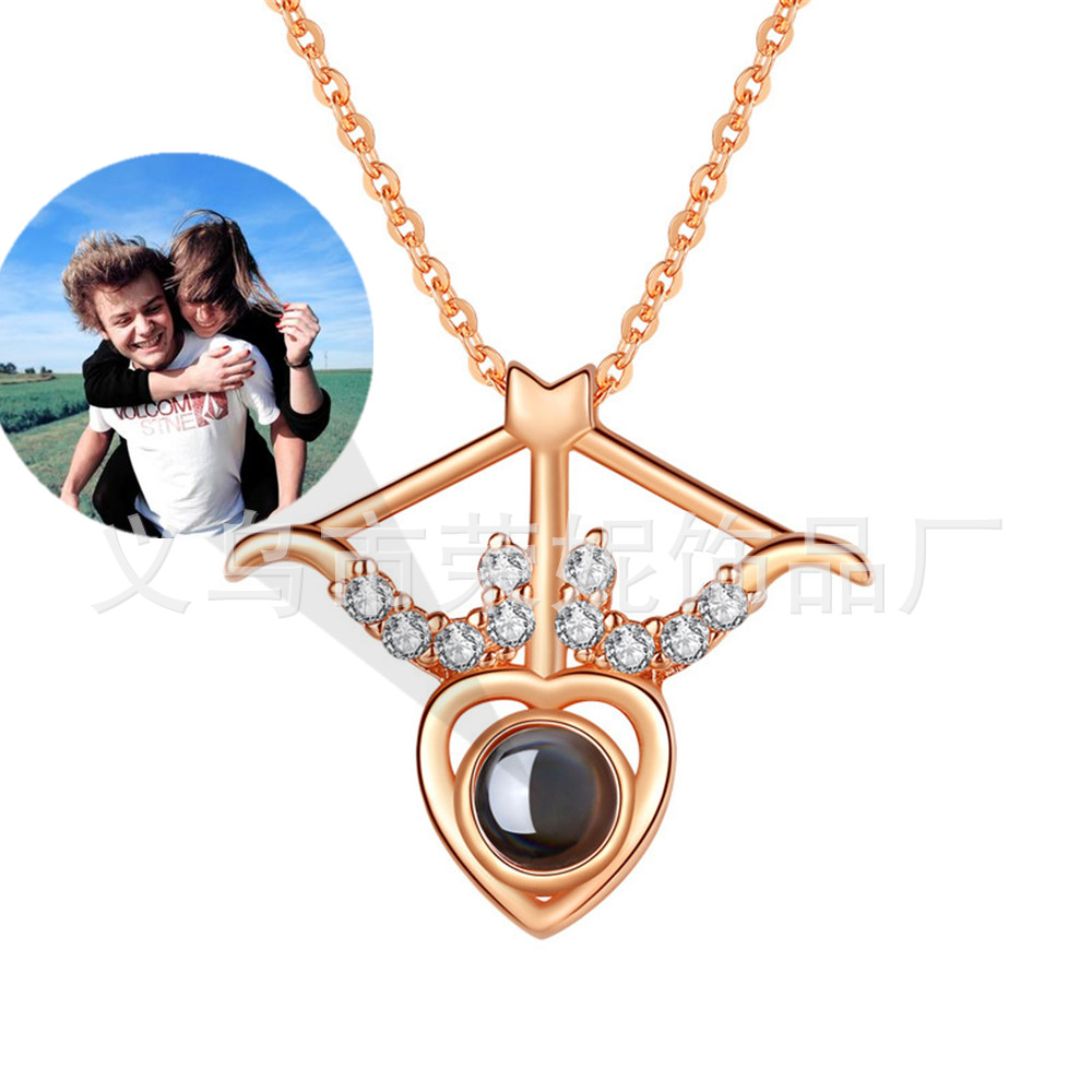 Cross-border new love arrow pendant projection 100 kinds of I love you language necklace Simple custom photo text
