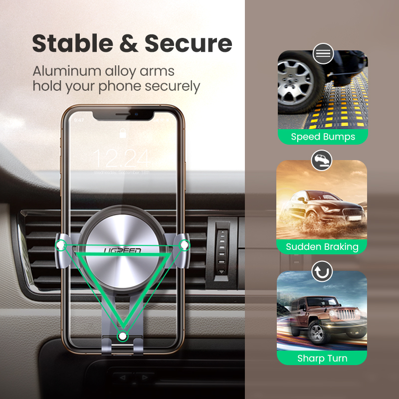 UGREEN Car Phone Mount Air Vent Cell Phone Holder Compatible for iPhone 11 Pro Max SE XS X XR 8 Plus 7 6 6S, Samsung Galaxy Note20 S20 S10 S9 S8 Note 9 8 S7 Edge, Google Pixel 4 3 XL LG V40 V30 G7 G8,Oneplus 8,8Pro,7,7 Pro, Xiaomi 10,10 Pro, 10T. 